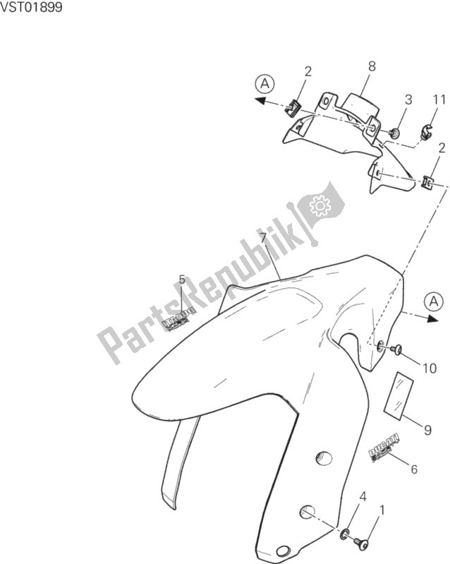 All parts for the Front Mudguard of the Ducati Multistrada 1260 Enduro Thailand 2019